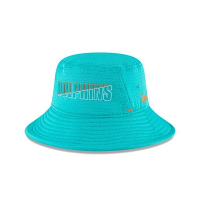 Blue Miami Dolphins Hat - New Era NFL Official Summer Sideline Stretch Bucket Hat USA6573419